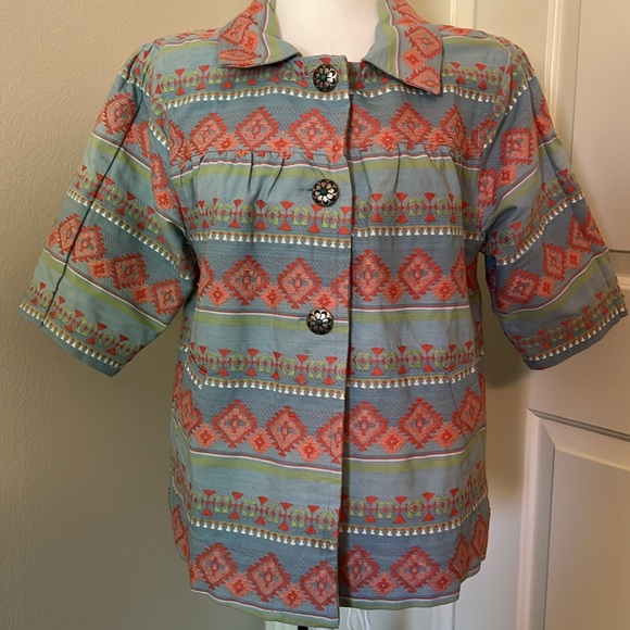 Tasha Pelosi crop jacket with sleeves to elbow, Concho buttons,blue and coral Lg - Picture 11 of 12